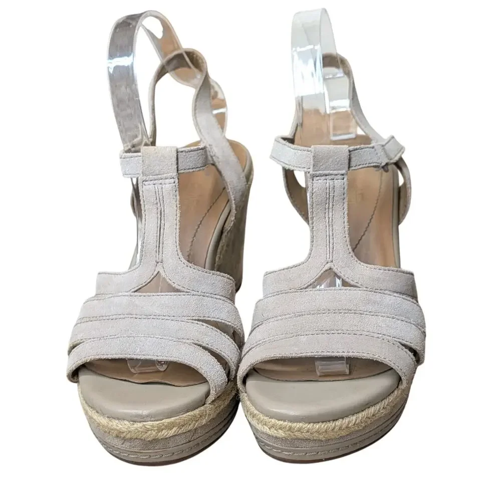 Clarks Collection Sandals Taupe Leather Straps Open Toe Platform Wedge Size 10 M